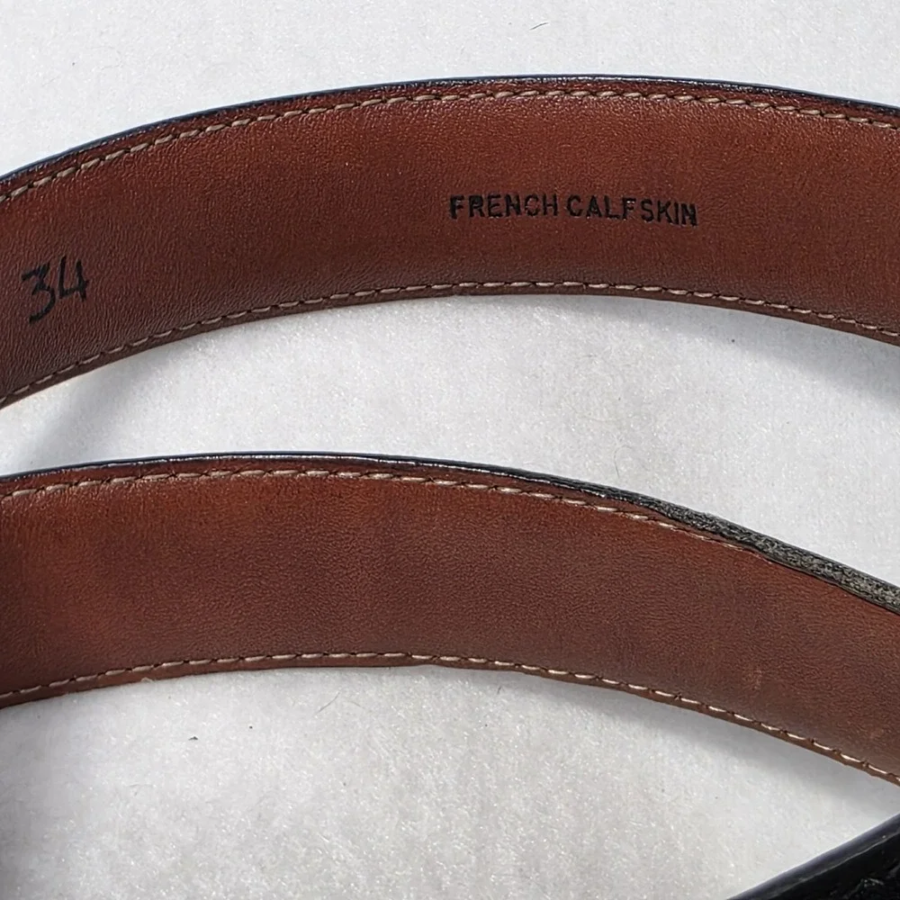Vintage Johnston & Murphy French Calfskin Dress Belt Size 34 Black Brass USA